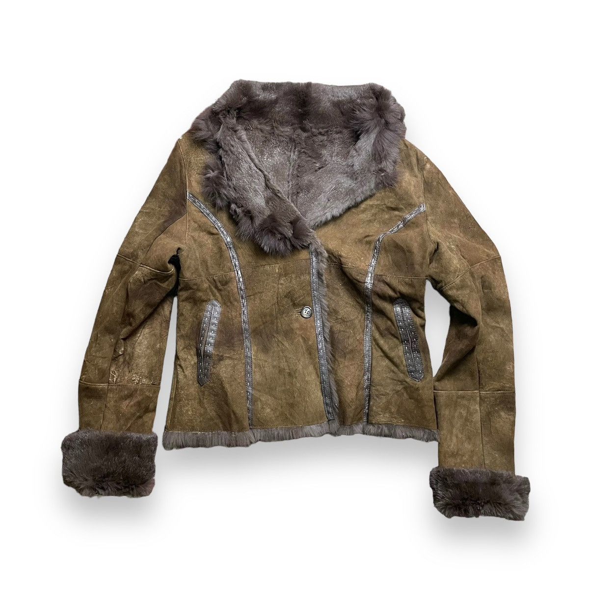 If Six Was Nine VINTAGE SPANISH RABBIT SHEEP LEATHER BLUE FOX FUR JACKET Size M / US 6-8 / IT 42-44 - 1 Thumbnail