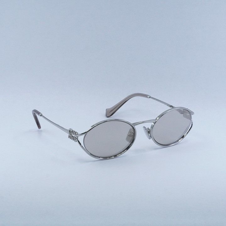 Miu Miu Miu Miu MU52YS 1BC10F Sunglasses Silver Oval Frame Size ONE SIZE - 9 Thumbnail