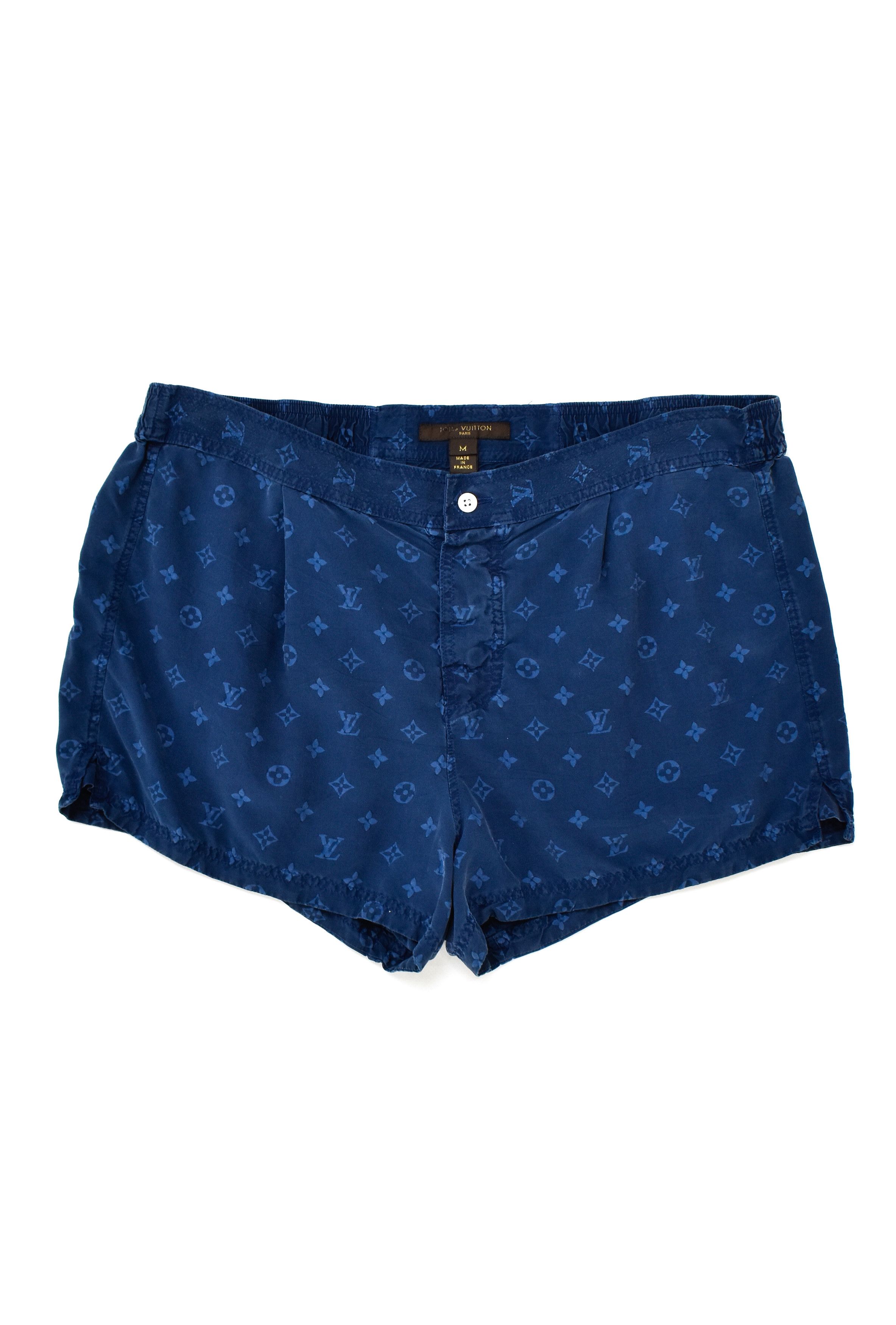 image of Louis Vuitton Vintage Silk Shorts Lv Monogram Relaxed Fit in Blue, Women's (Size 30)