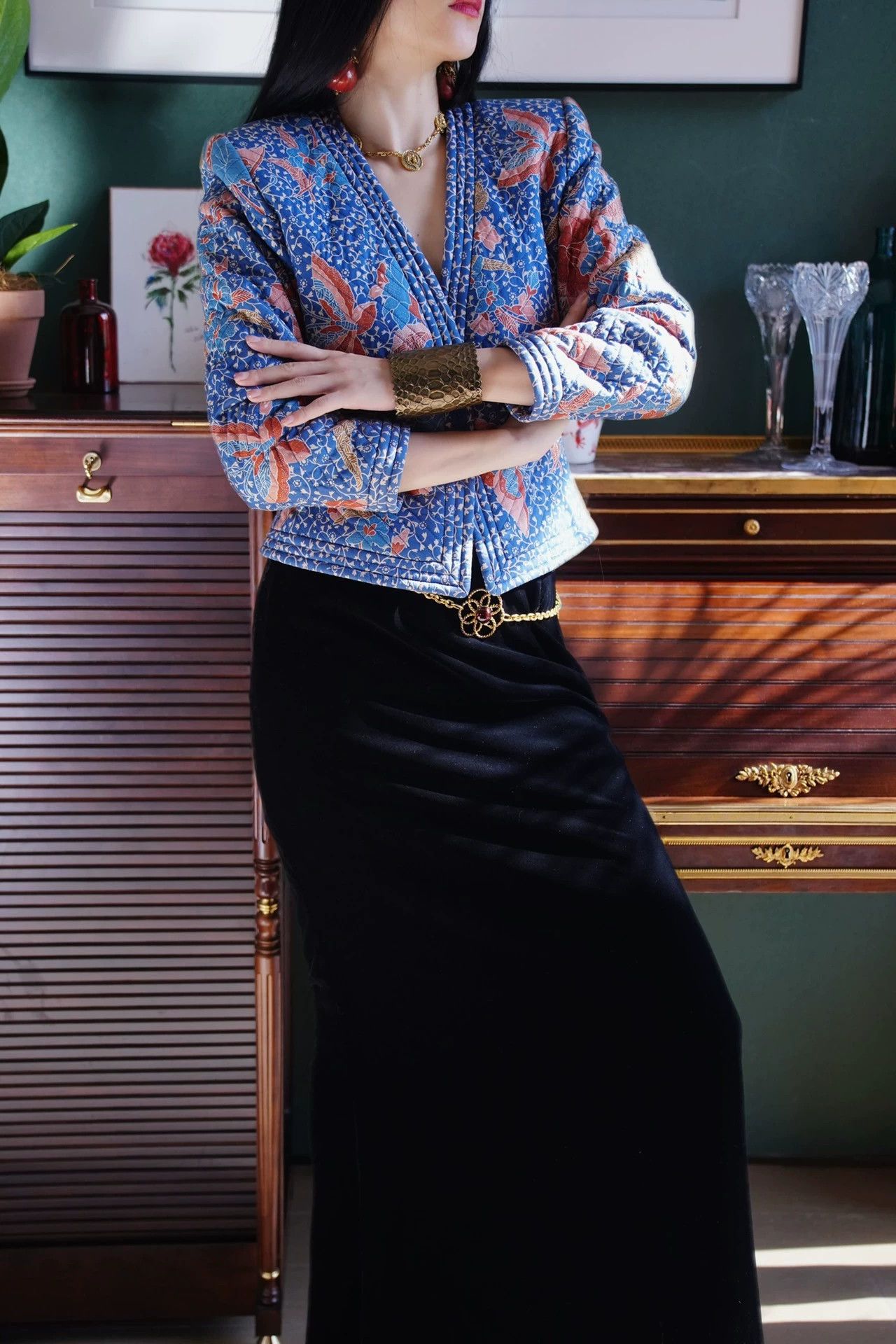 Yves Saint Laurent YSL 1986 SS Runway Butterfly Floral Quilted Blazer Size XXS / US 00 / IT 34 - 3 Thumbnail