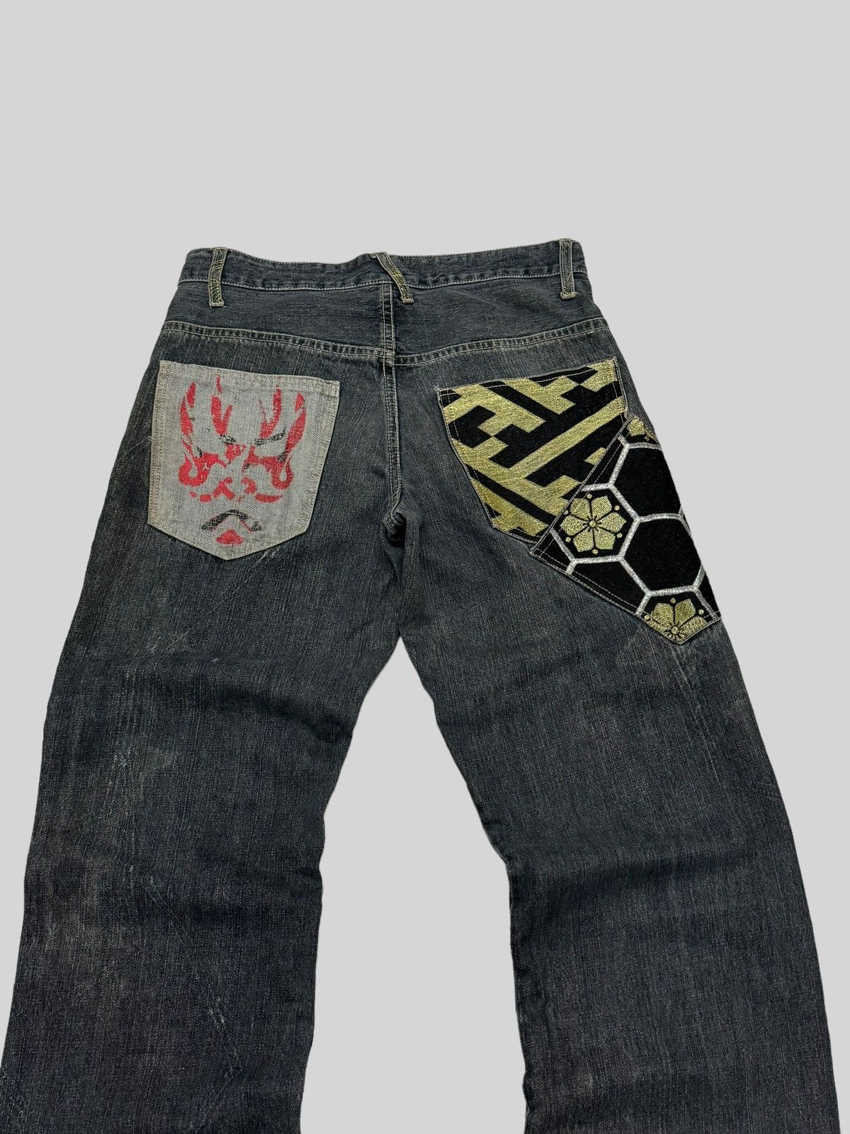 Japanese Brand Gumu Floral Double Pocket Jeans Distressed Jeans Size US 31 - 8 Thumbnail