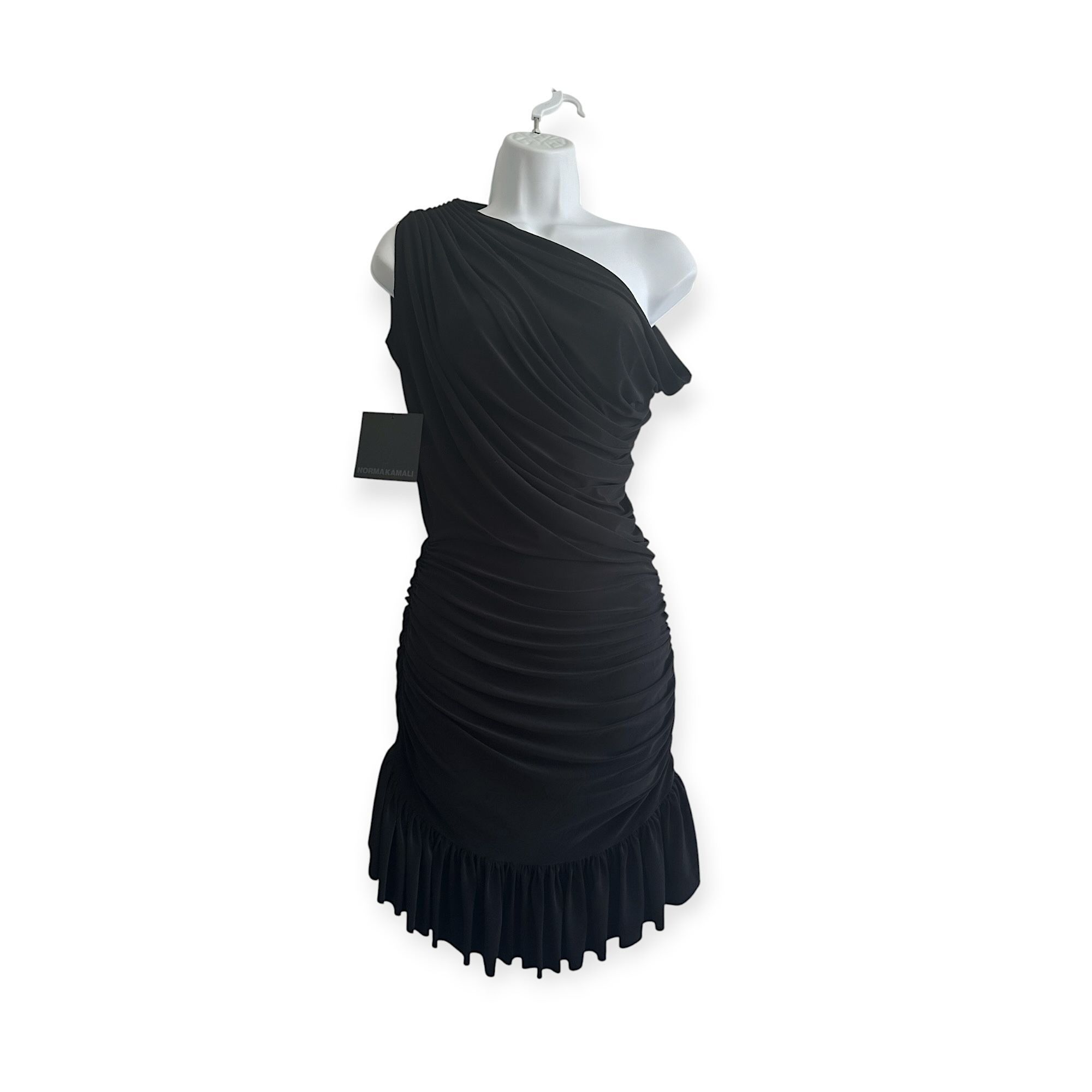Norma Kamali Norma Kamali One Shoulder Peasant Mini Dress, Black, Size Size S / US 4 / IT 40 - 1 Thumbnail