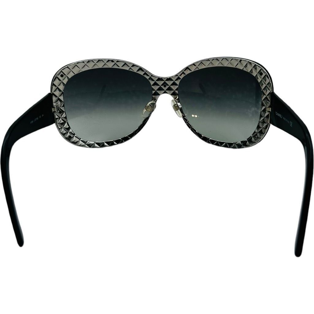 Chanel CHANEL Quilted Double C Logo Sunglasses Black Silver Luxury Size ONE SIZE - 8 Thumbnail