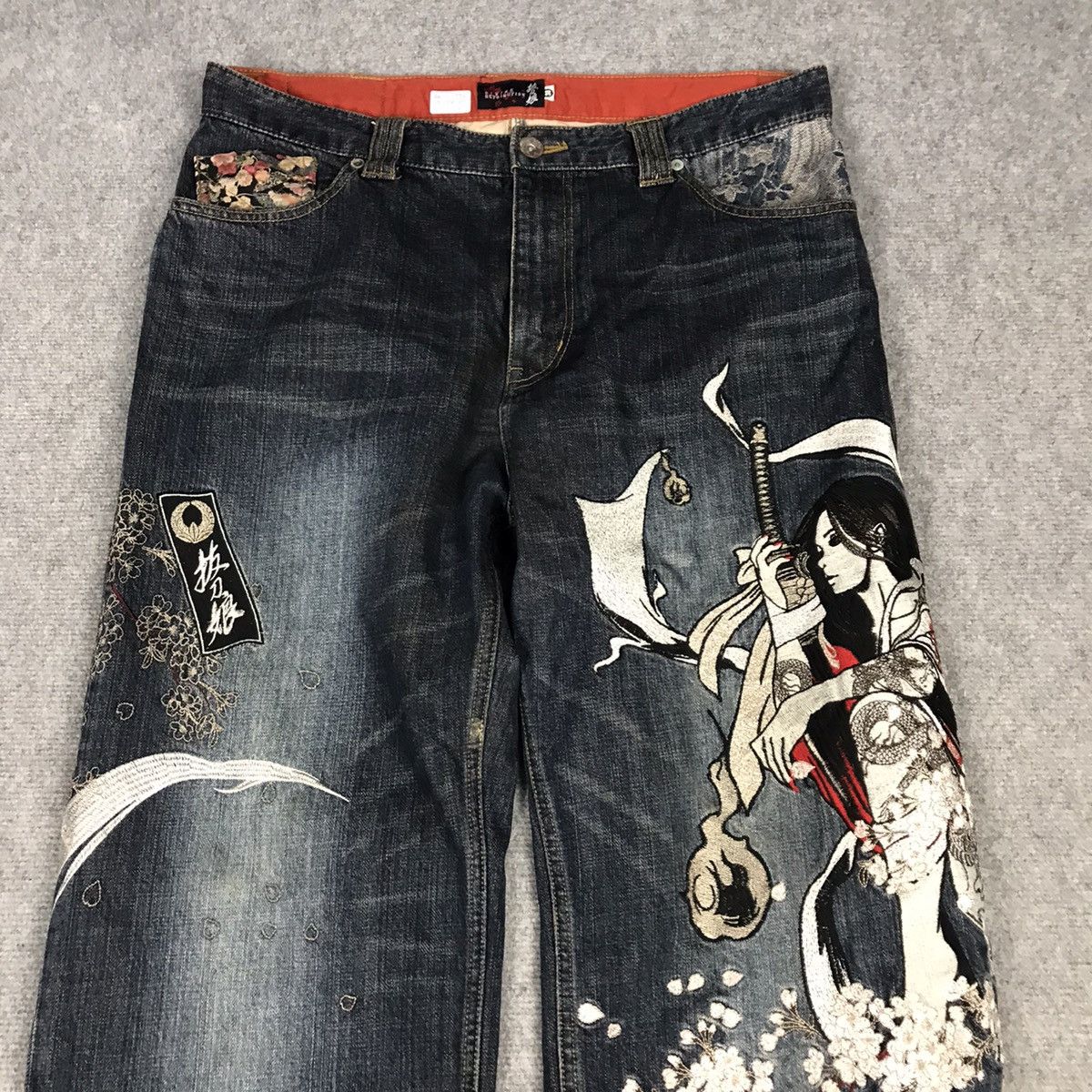 JAPANESE DENIM STYLE EMBROIDERY ART BAGGY PANTS