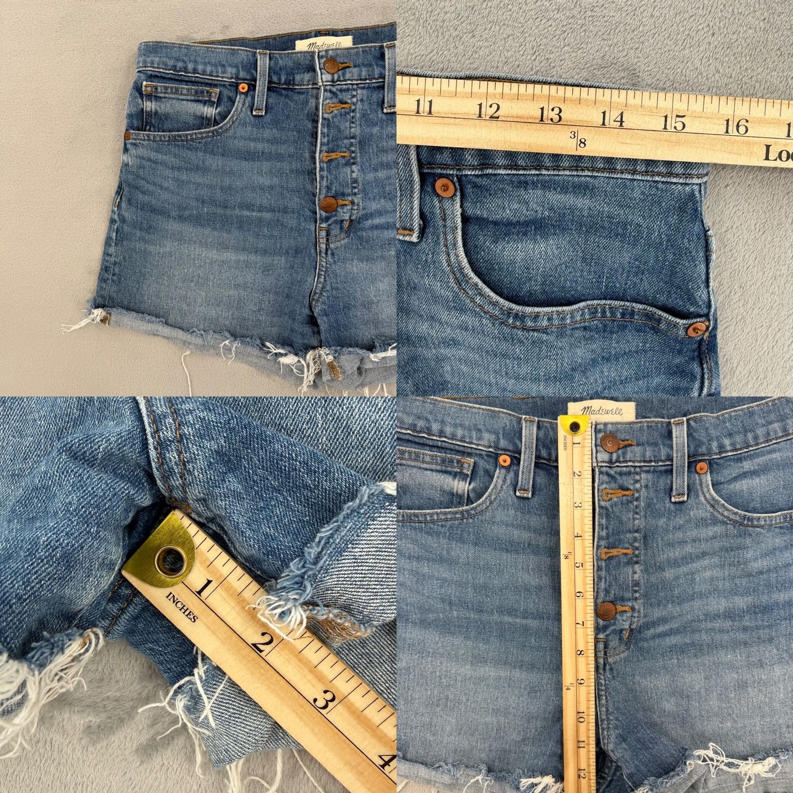 Madewell Madewell High-Rise Denim Shorts Button Fly Raw Hem Medium Wash Women's 29 Size 24" / US 00 / IT 34 - 8 Thumbnail