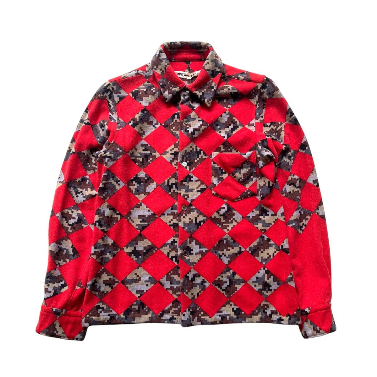 Comme des Garcons × Comme des Garcons Homme × Comme des Garcons Homme Deux AW03 Comme des Garcons Check Pixel Red Wool Shirt Size US S / EU 44-46 / 1 - 1 Thumbnail