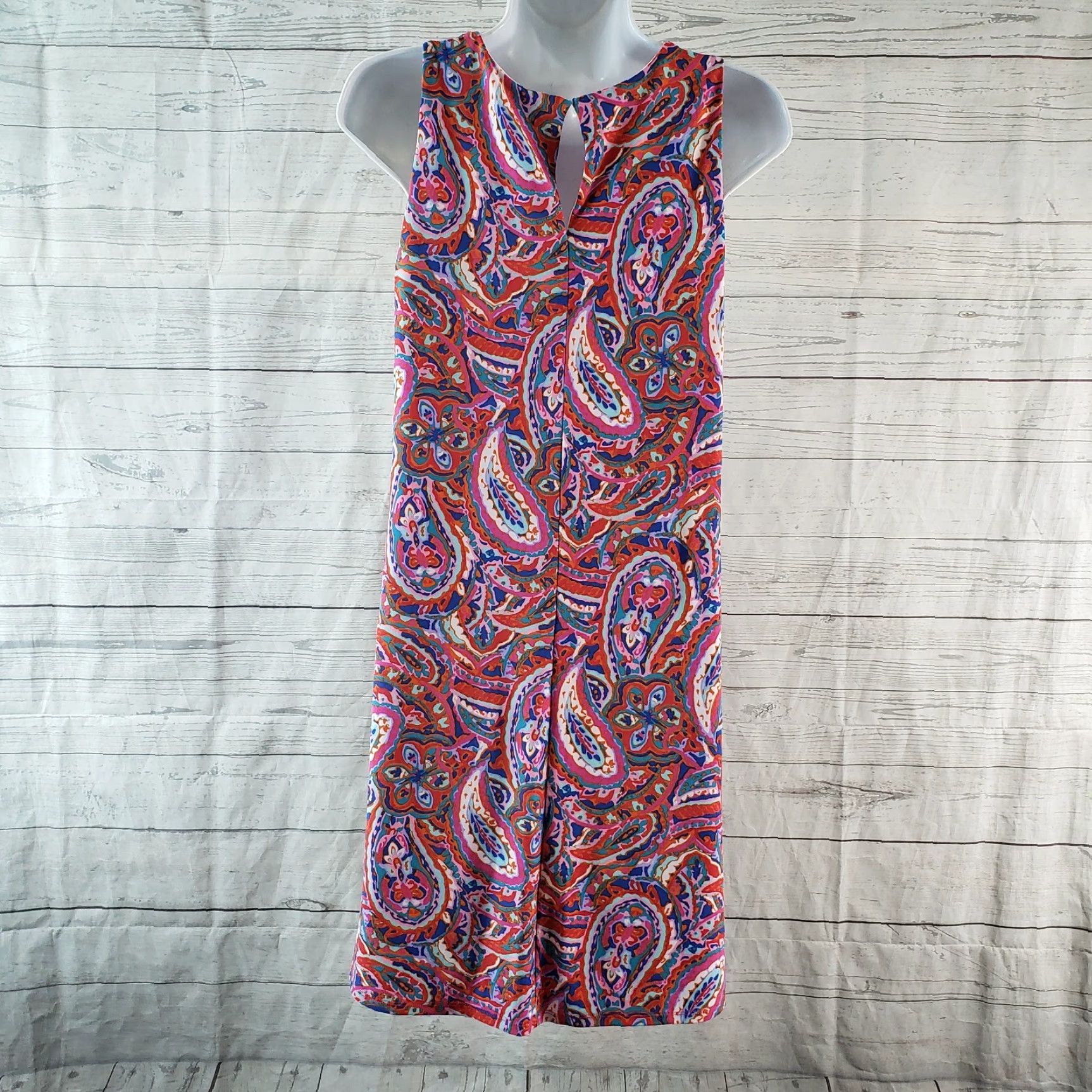 Anne Klein Anne Klein Womens Dress Sz 4 Pink Blue Paisley Sleeveless Keyhole A-Line Shirt Womens 4 Pink Paisley Day Dress Size S / US 4 / IT 40 - 4 Thumbnail