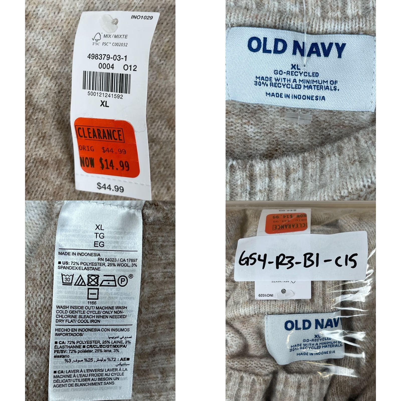 Old Navy Old Navy Sweater Womens XL Beige Ombre Crew Neck Long Sleeve Regular Fit Size XL / US 12-14 / IT 48-50 - 8 Thumbnail
