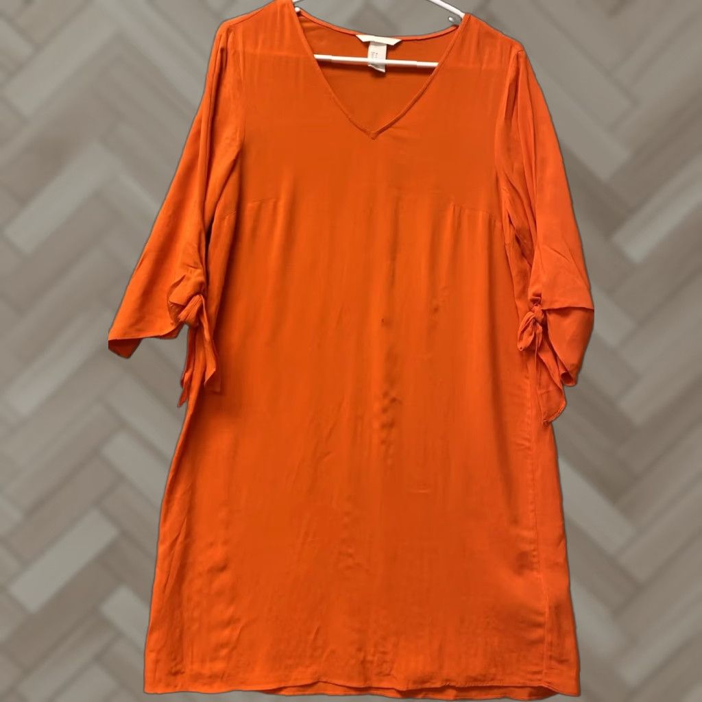 Vintage HM Dress Women Knee Length Orange Size 4 Long Sleeve Round Neck Casual Viscose Logo 114-33 Size S / US 4 / IT 40 - 1 Thumbnail