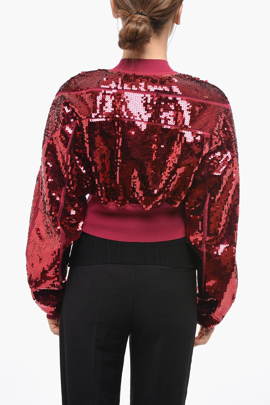 Rick Owens og1mm0724 Sequined Girdered Flight Cropped Jacket in Red Size S / US 4 / IT 40 - 2 Thumbnail