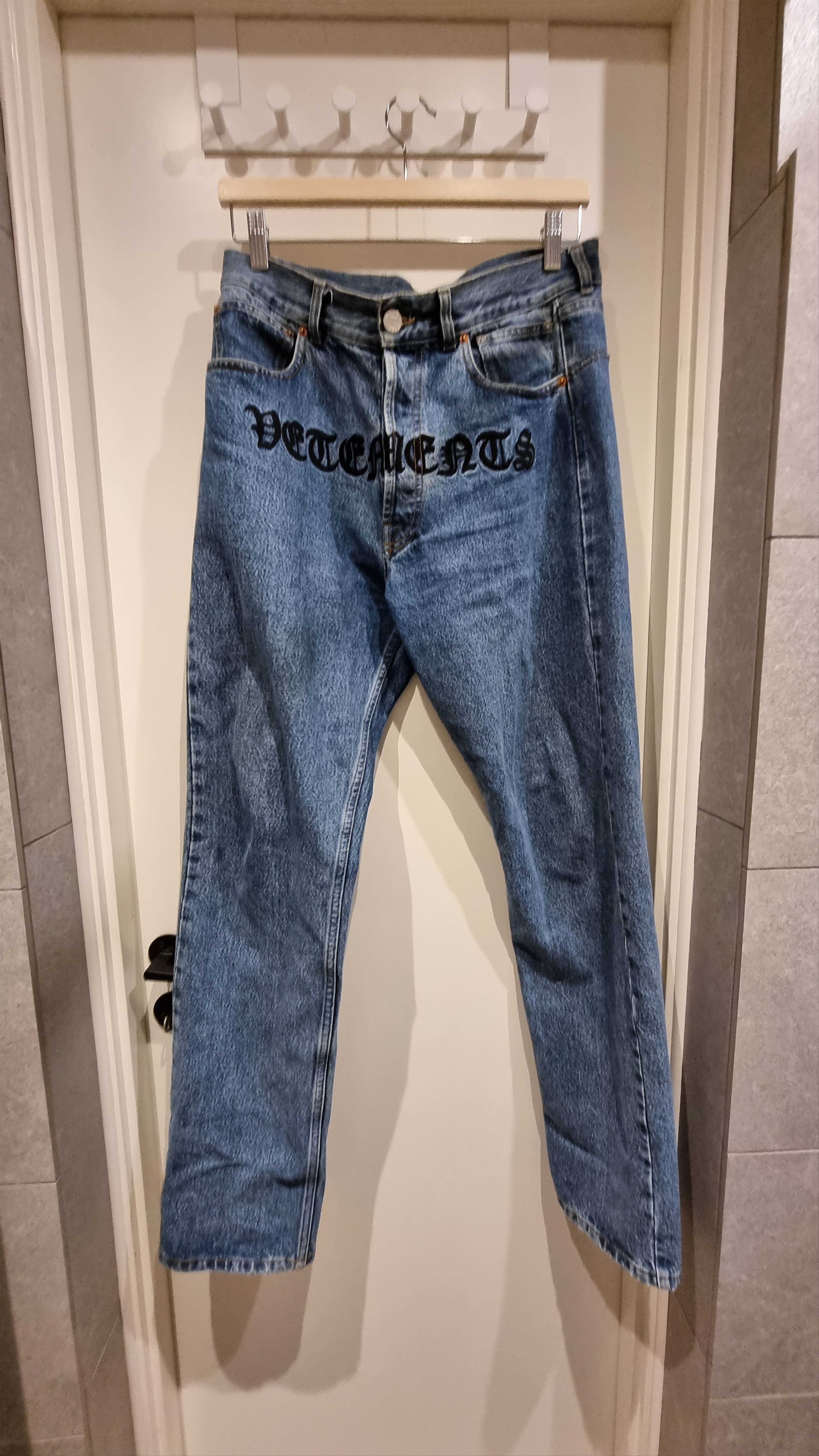 image of Vetements Gothic Jeans in Blue Denim, Men's (Size 30)