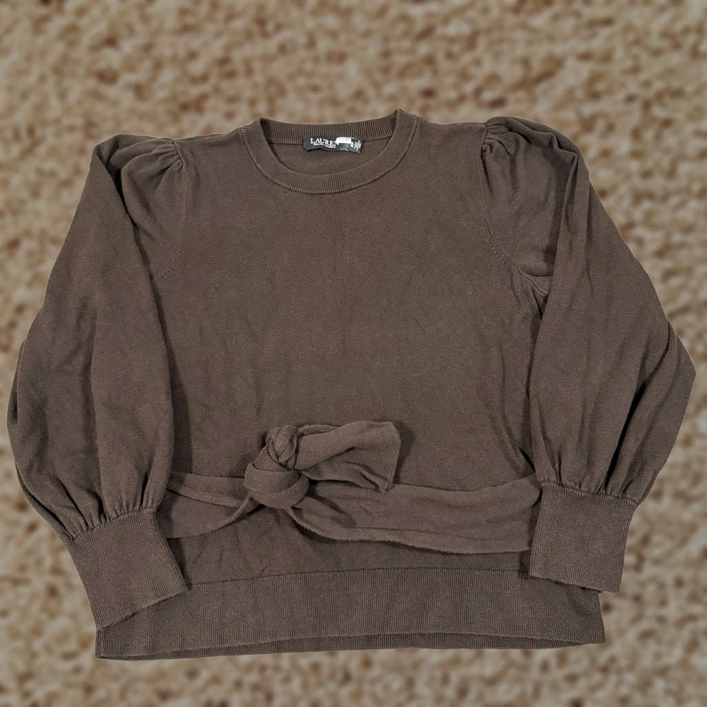 Ralph Lauren Lauren Ralph Lauren Long Puff Sleeve Self-Belt Sweater Fit Women XL Brown Size XL / US 12-14 / IT 48-50 - 1 Thumbnail