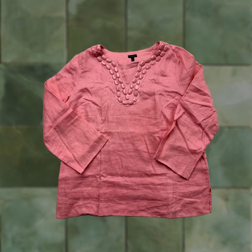 Talbots Talbots Womens Large Pink Beaded Tunic Top Size L / US 10 / IT 46 - 1 Thumbnail