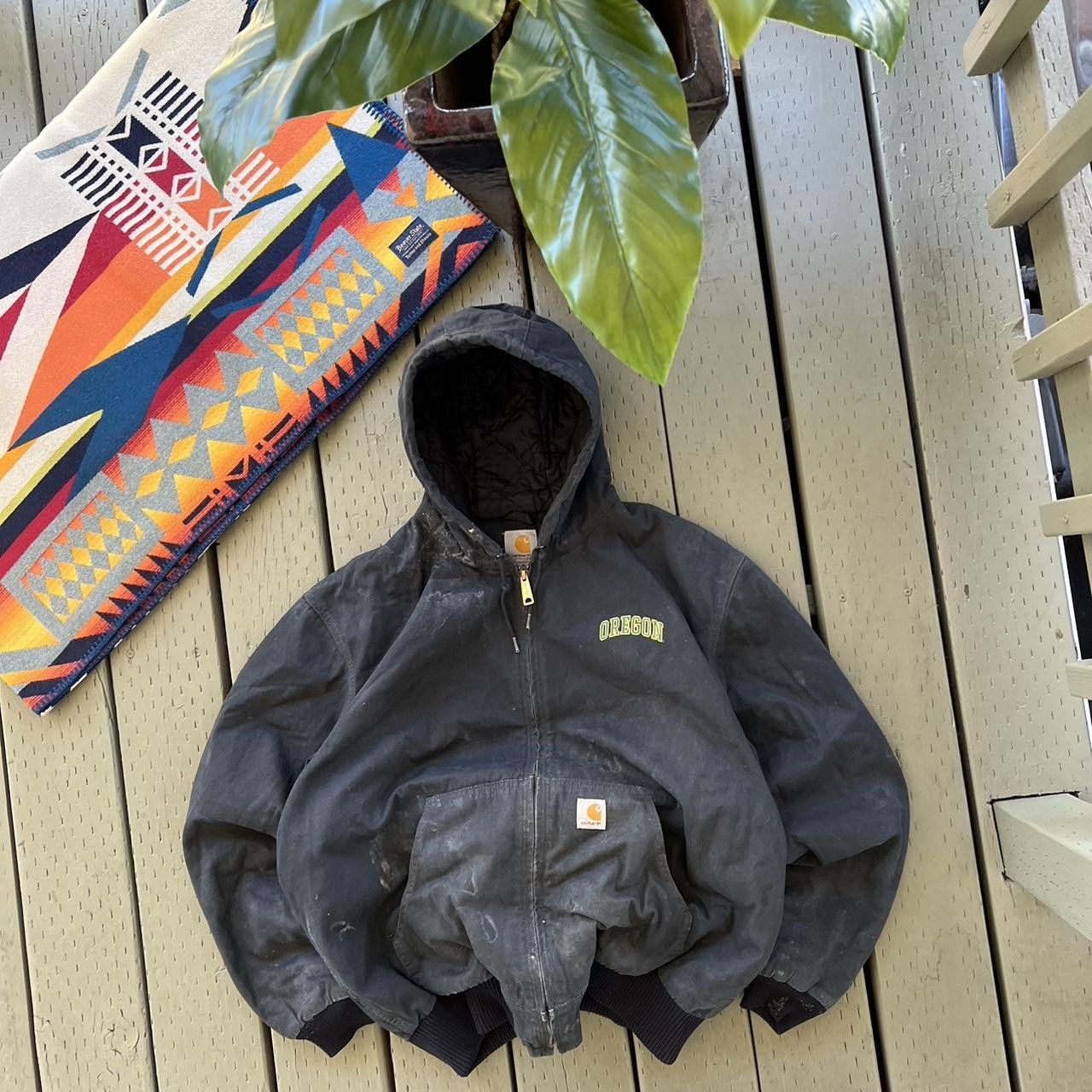 Vintage Carhartt Jacket Hooded Zip Up Faded OREGON DUCKS