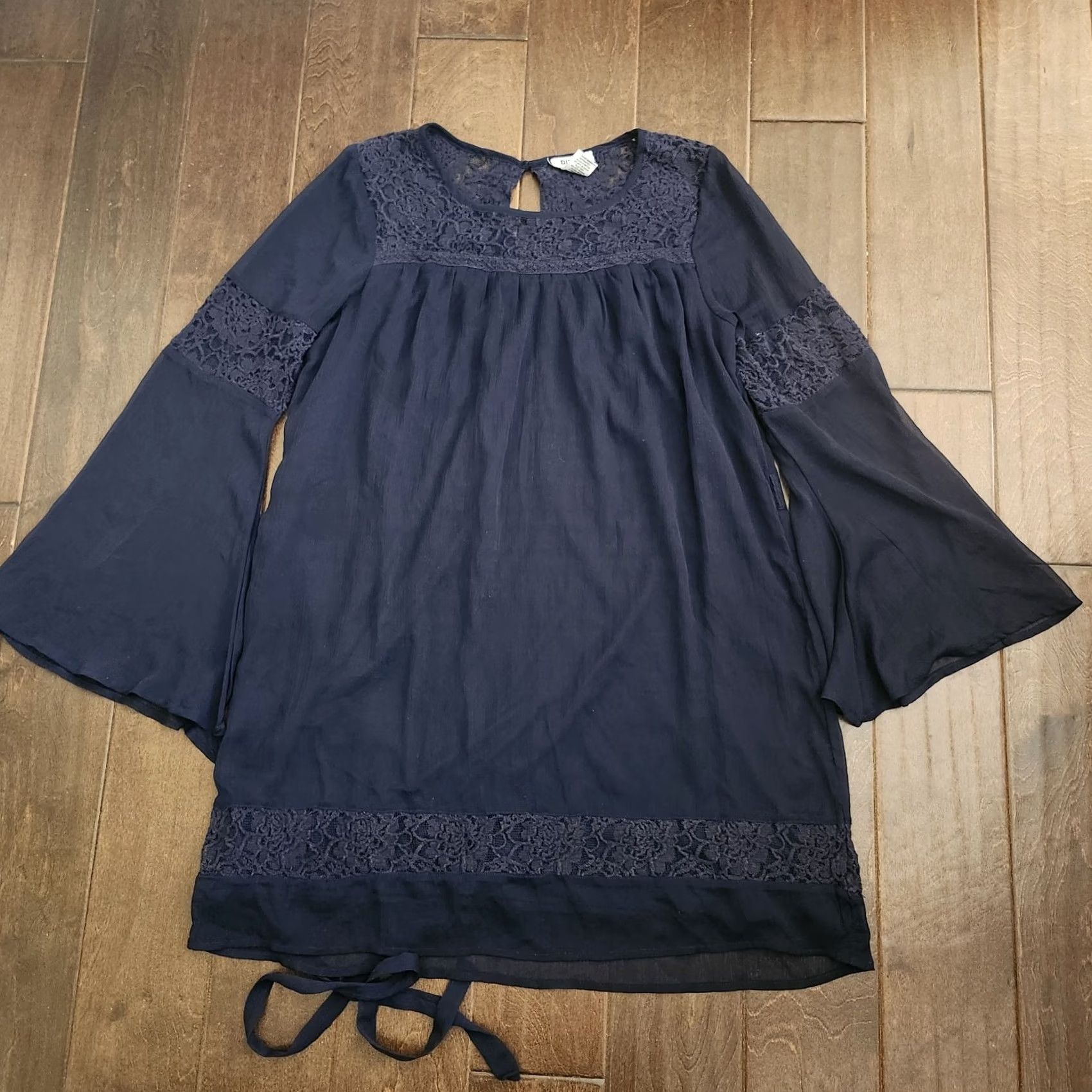 Bell Dizzire Dress Womens Large Black Lace Chiffon Bell Sleeve Grunge A-Line Knee Length Size L / US 10 / IT 46 - 2 Thumbnail