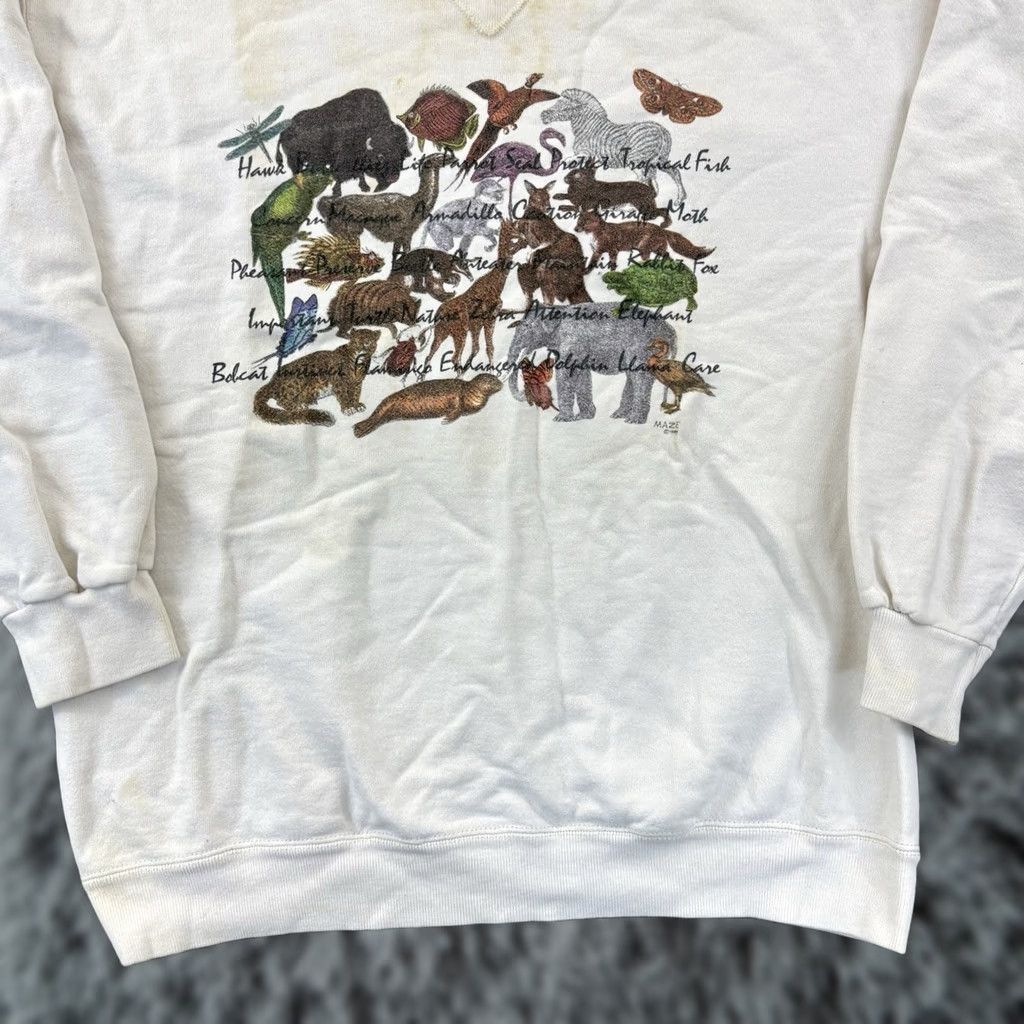 Vintage VINTAGE Maze Sweatshirt Shirt Mens XL White 90s Animals USA Made Cotton Polyester Crew Neck Long Sleeve Graphic Print Skool Logo Pullover Size US L / EU 52-54 / 3 - 1 Thumbnail
