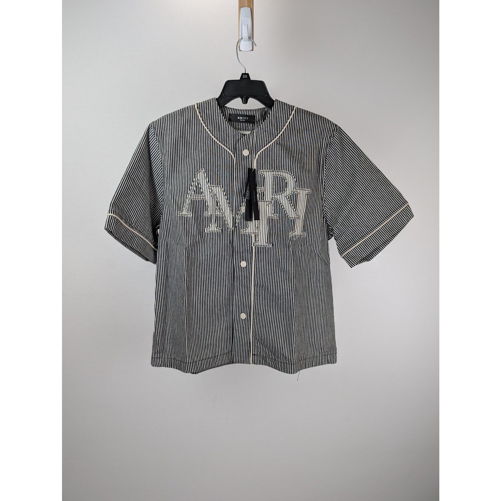 Amiri o1rshd1 Striped Denim Logo Shirt in Black/White Size US M / EU 48-50 / 2 - 6 Thumbnail