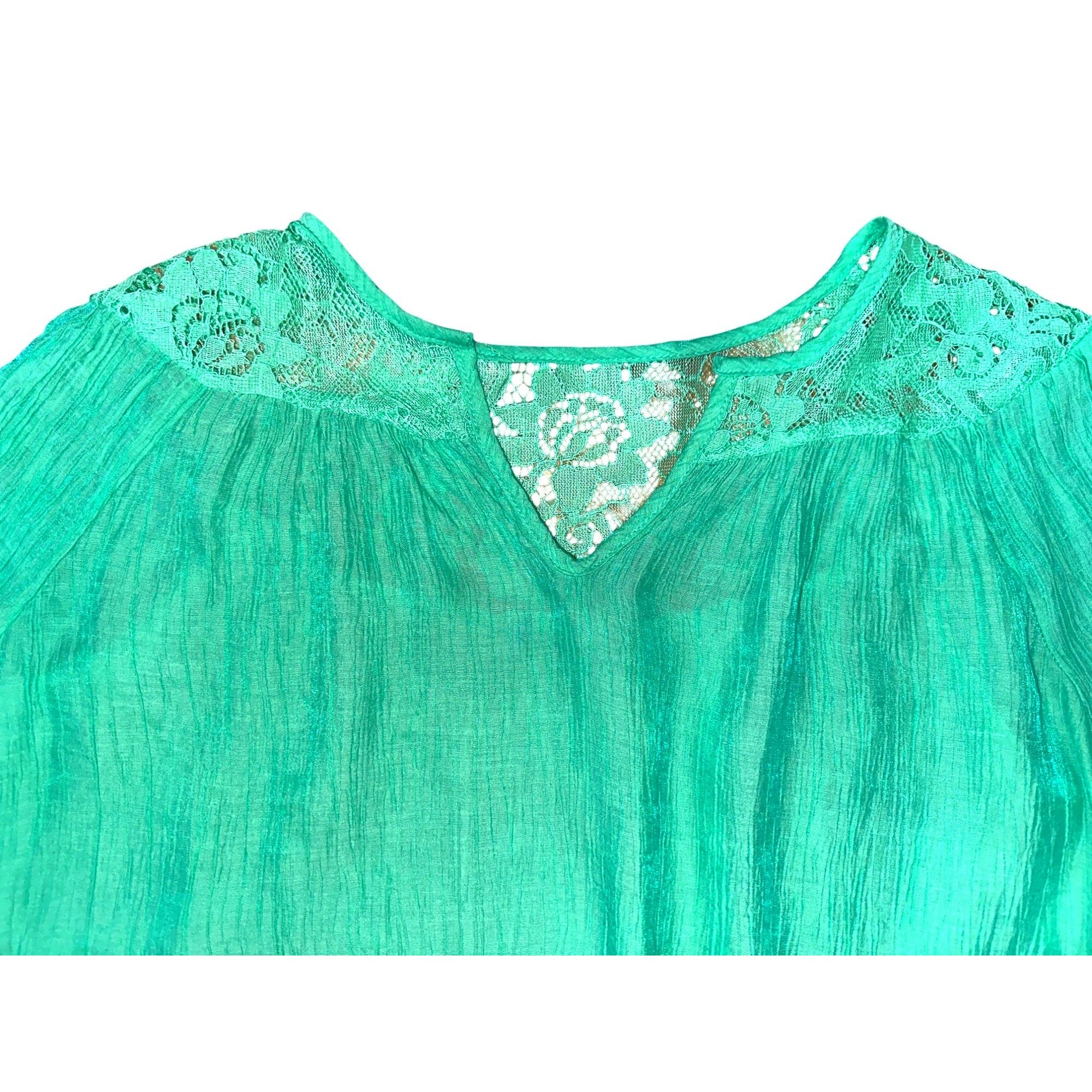 Other CCC Sheer Teal Long Sleeve Blouse With Lace Accents Crinkled Size M / US 6-8 / IT 42-44 - 7 Thumbnail