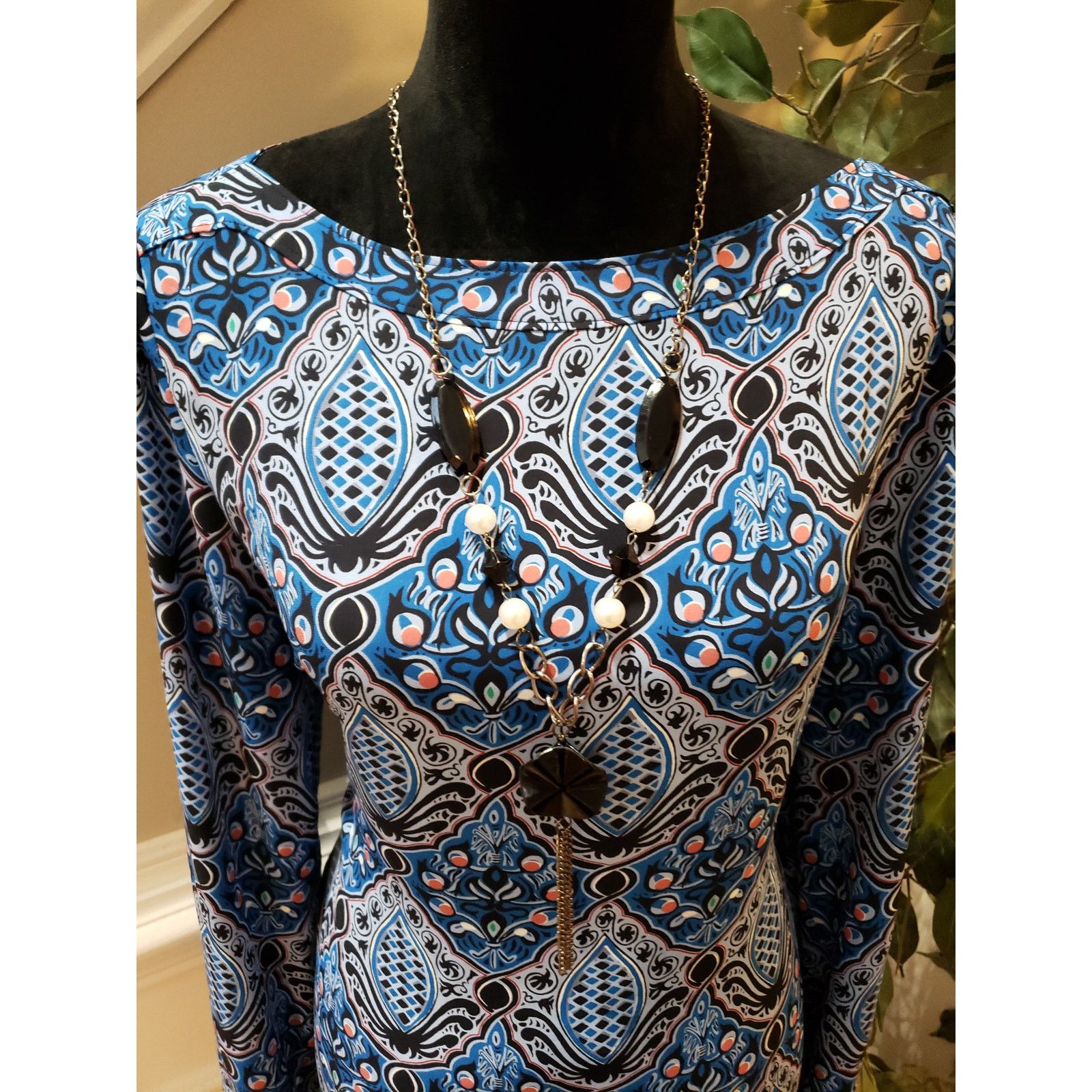 Ann Taylor Ann Taylor LOFT Top Women M Blue Black Long Sleeve Blouse Size M / US 6-8 / IT 42-44 - 2 Thumbnail