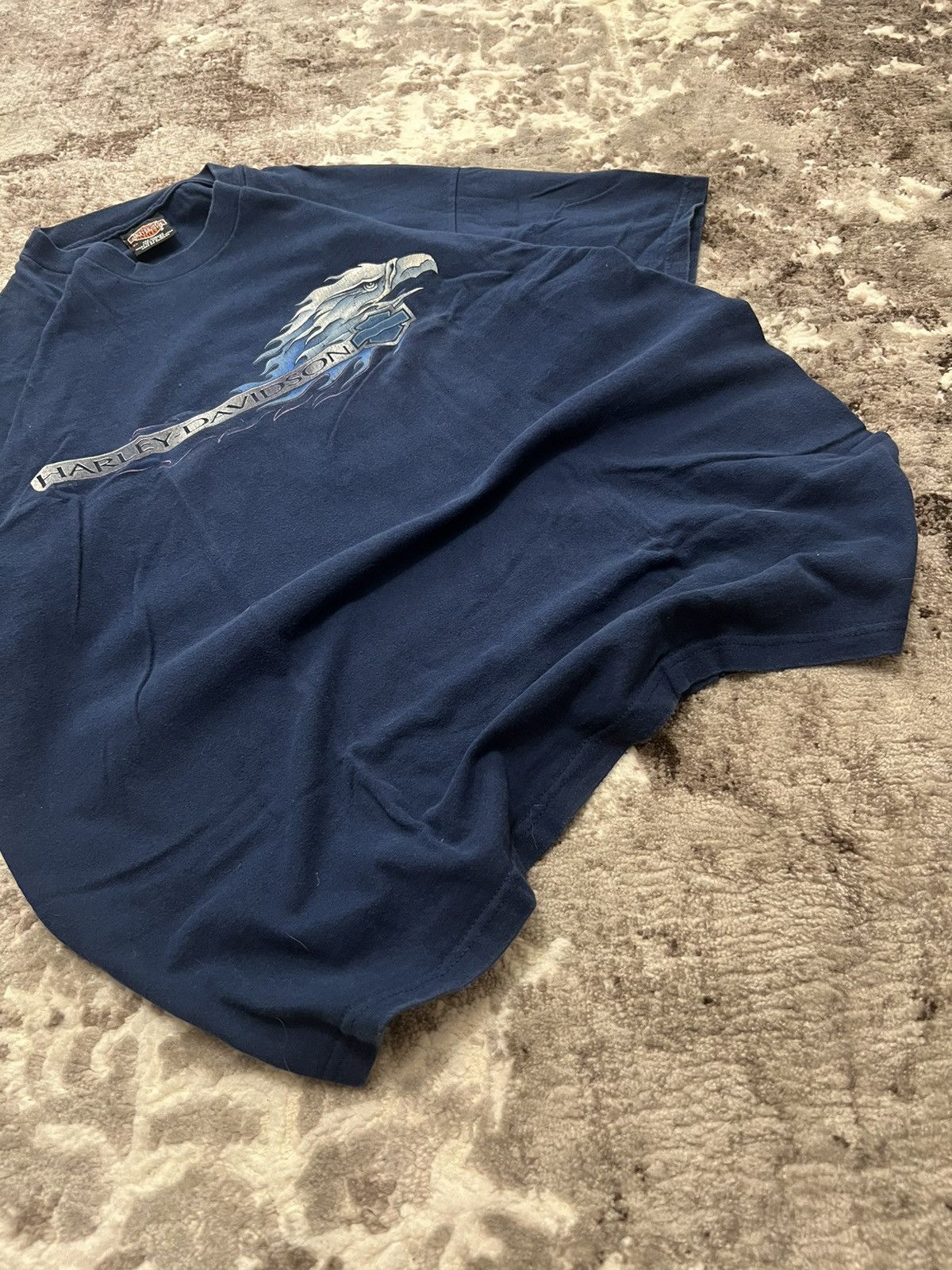Harley Davidson × Vintage Vintage🔥1999 Harley Davidson Blue Fire Eagle logo T-shirt Size US XL / EU 56 / 4 - 7 Thumbnail