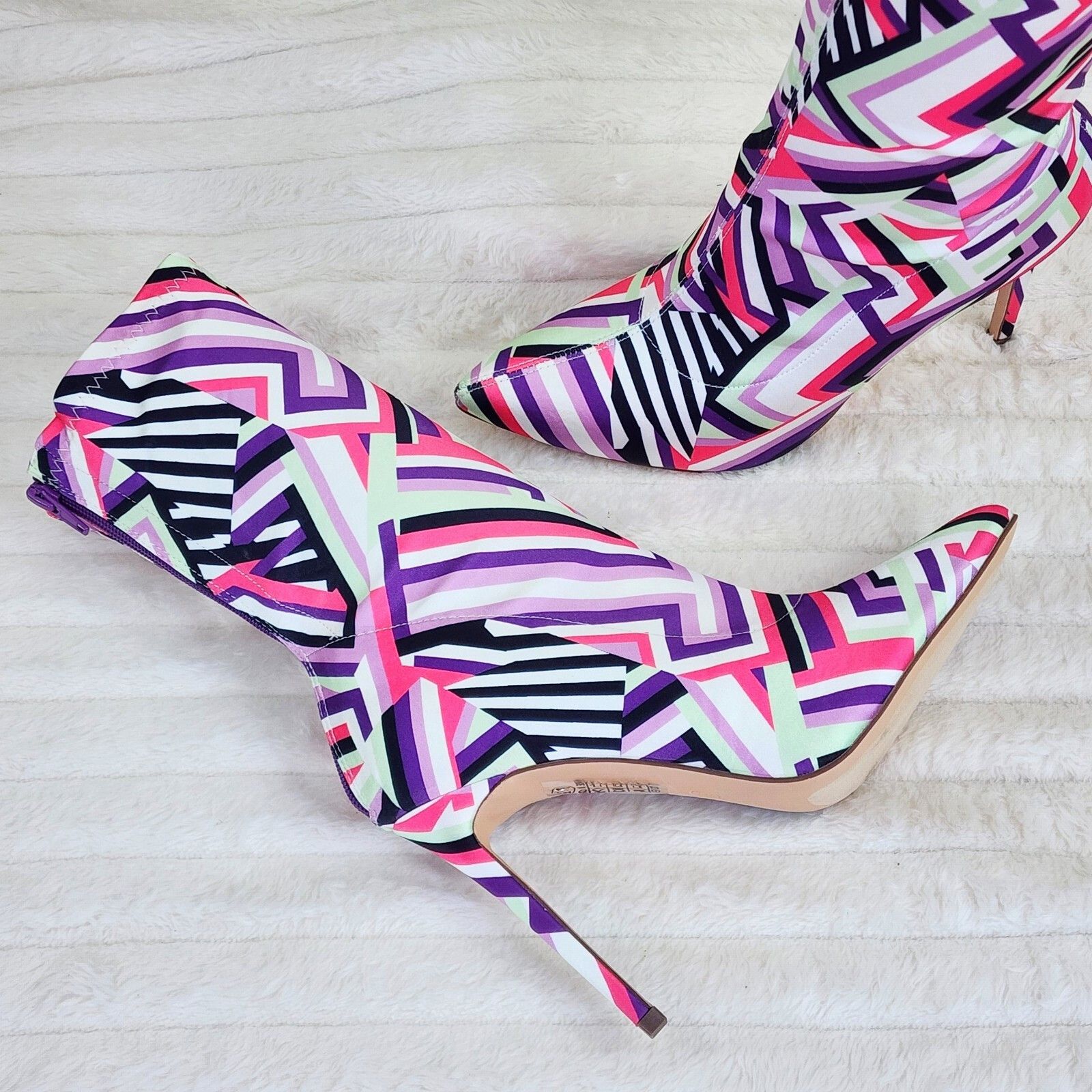 Other Odin Crazy Wild Color Pattern High Heel Stretch Fabric Ankle Size US 9 / IT 39 - 6 Thumbnail