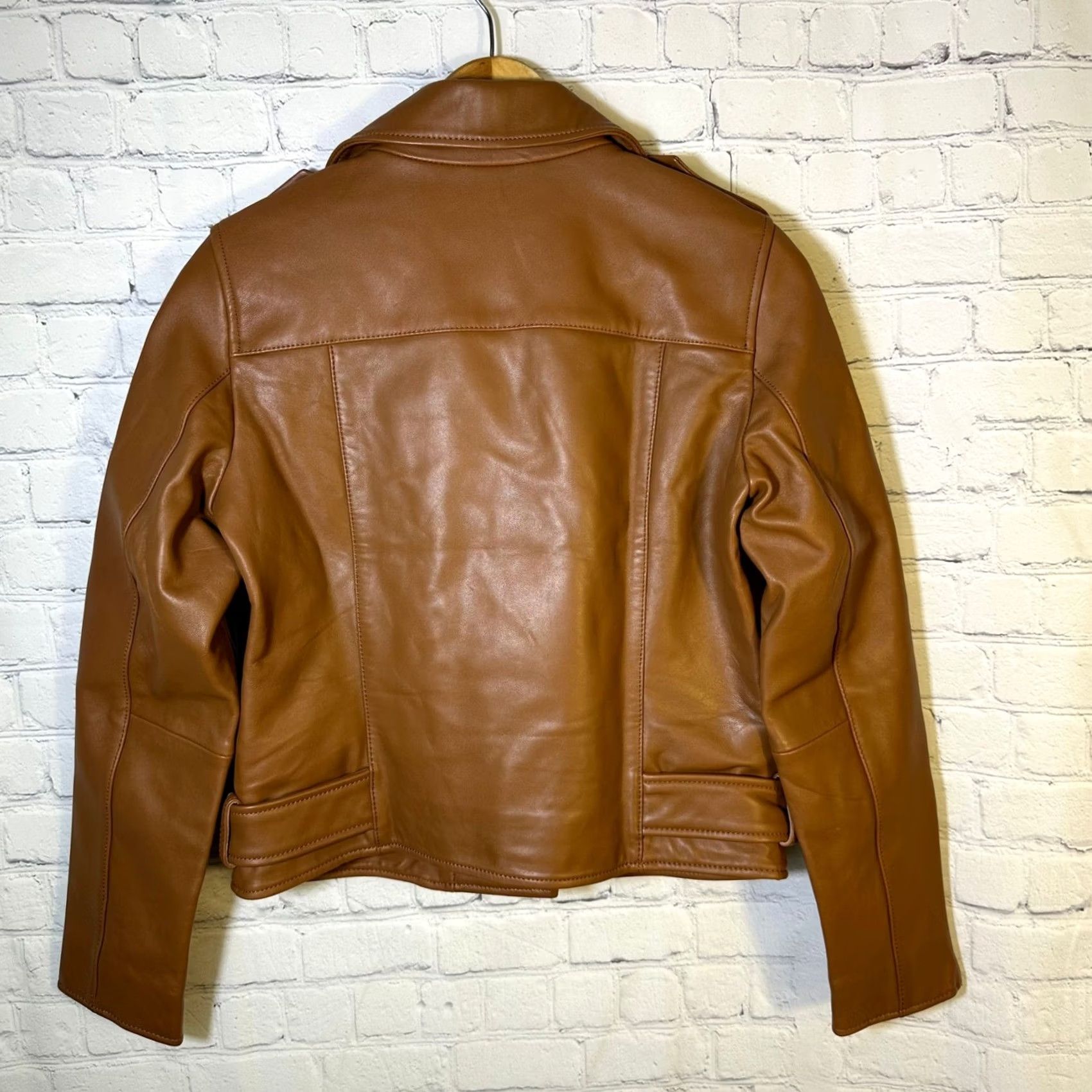 Quince Quince Womens Leather Motorcycle Jacket Small Dark Cognac Brown Bike Size S / US 4 / IT 40 - 7 Thumbnail