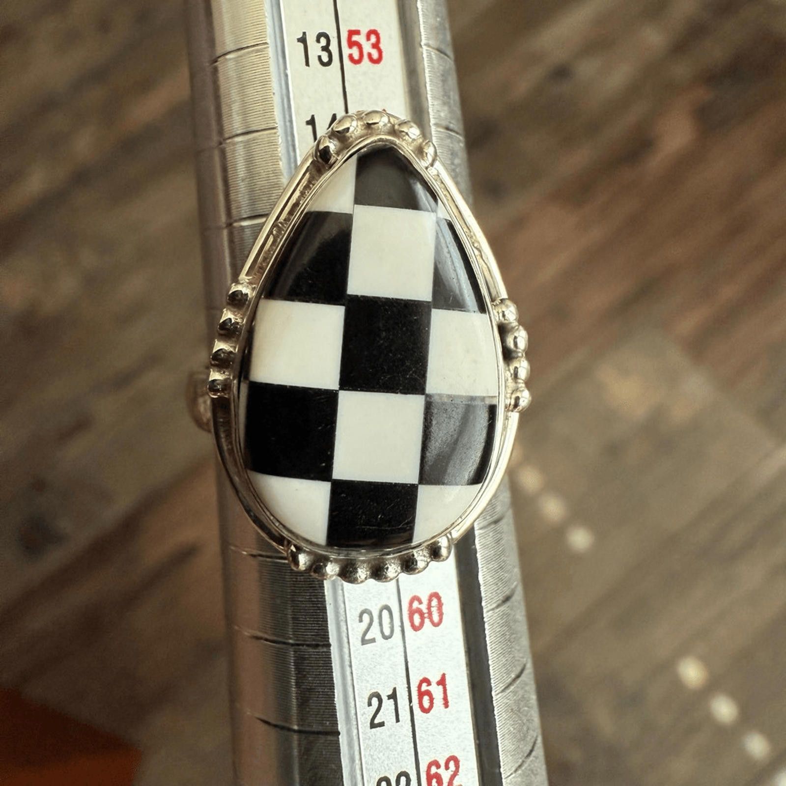 NBDN Nobrandedon Trendy Southwest Onyx Checkerboard Sterling Silver Ring 8 Size ONE SIZE - 3 Thumbnail