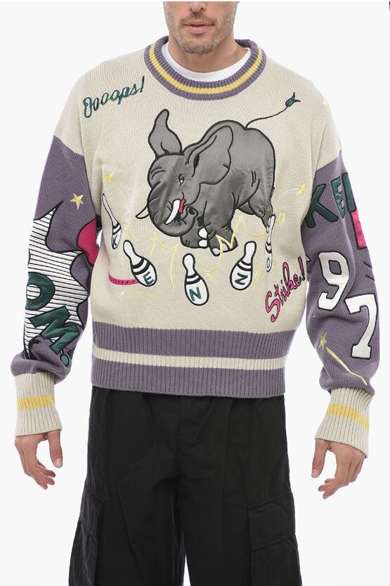 image of Kenzo Bowling Elephant Pullover With Patch, Men's (Size Small)