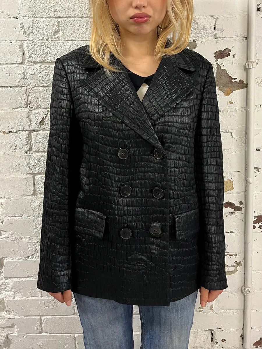 Dries Van Noten Dries van Noten Crocodile Effect Quilted Black Blazer Size XS / US 0-2 / IT 36-38 - 2 Thumbnail