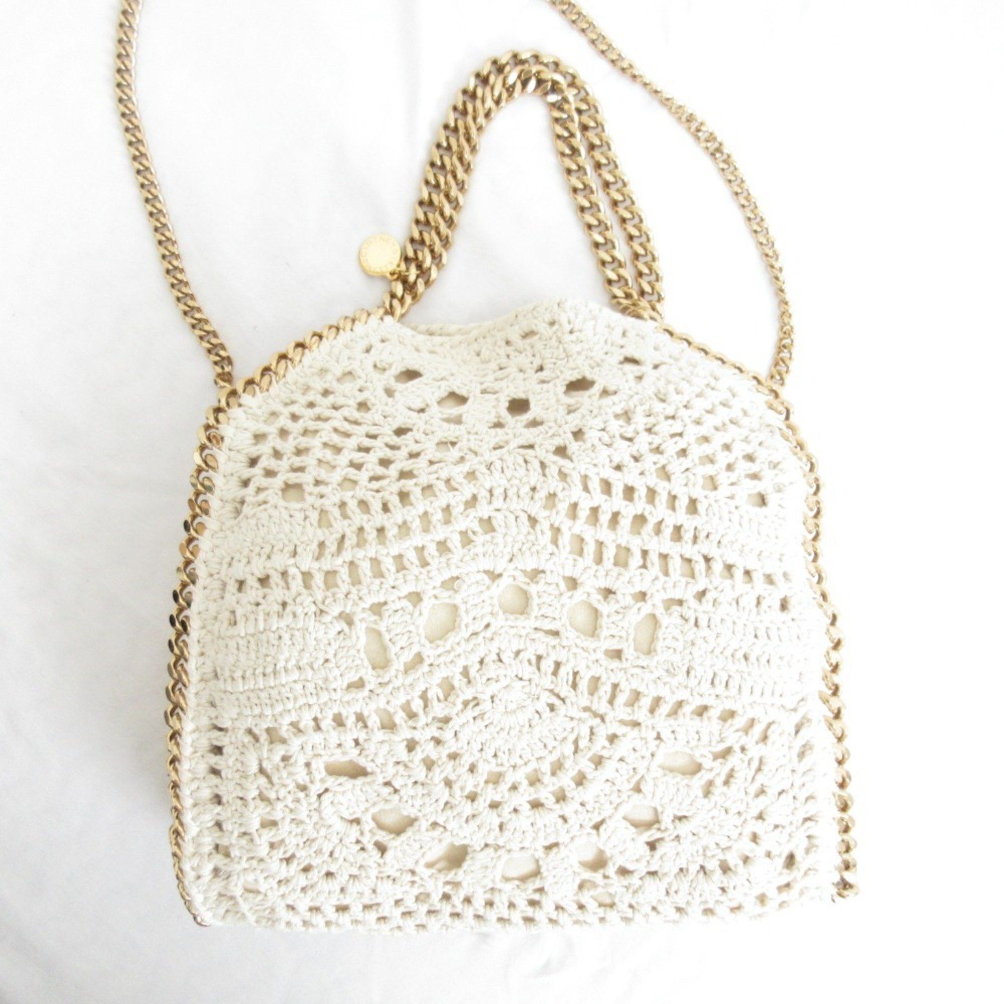 Stella Mccartney Falabella Mini Crochet Knit Tote Bag Beige X Gold Women's