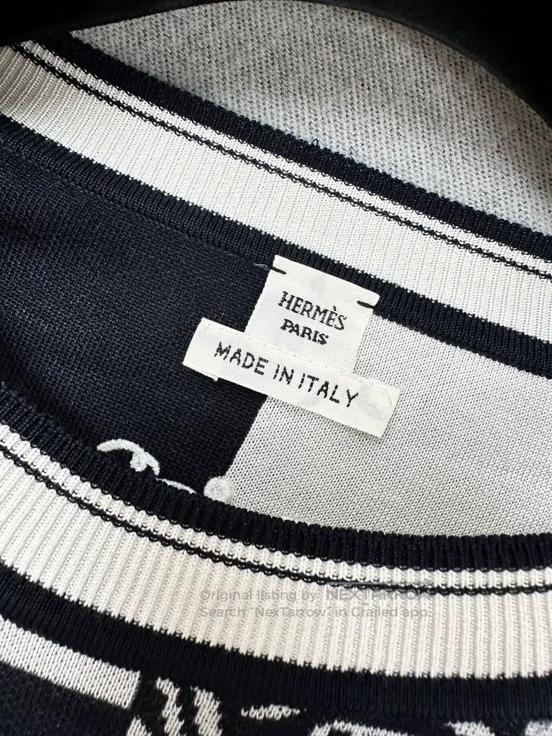 Hermes Hermes Navy Blue with White Rope Pattern Knit Short Sleeve Size XS / US 0-2 / IT 36-38 - 5 Thumbnail