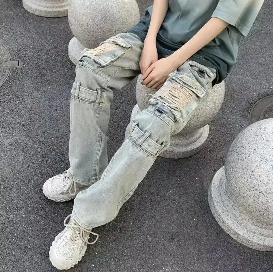 Japanese Brand Kanye Pockets Y2K Streetwear Ripped Jeans Cargo Pants Size US 32 / EU 48 - 5 Thumbnail