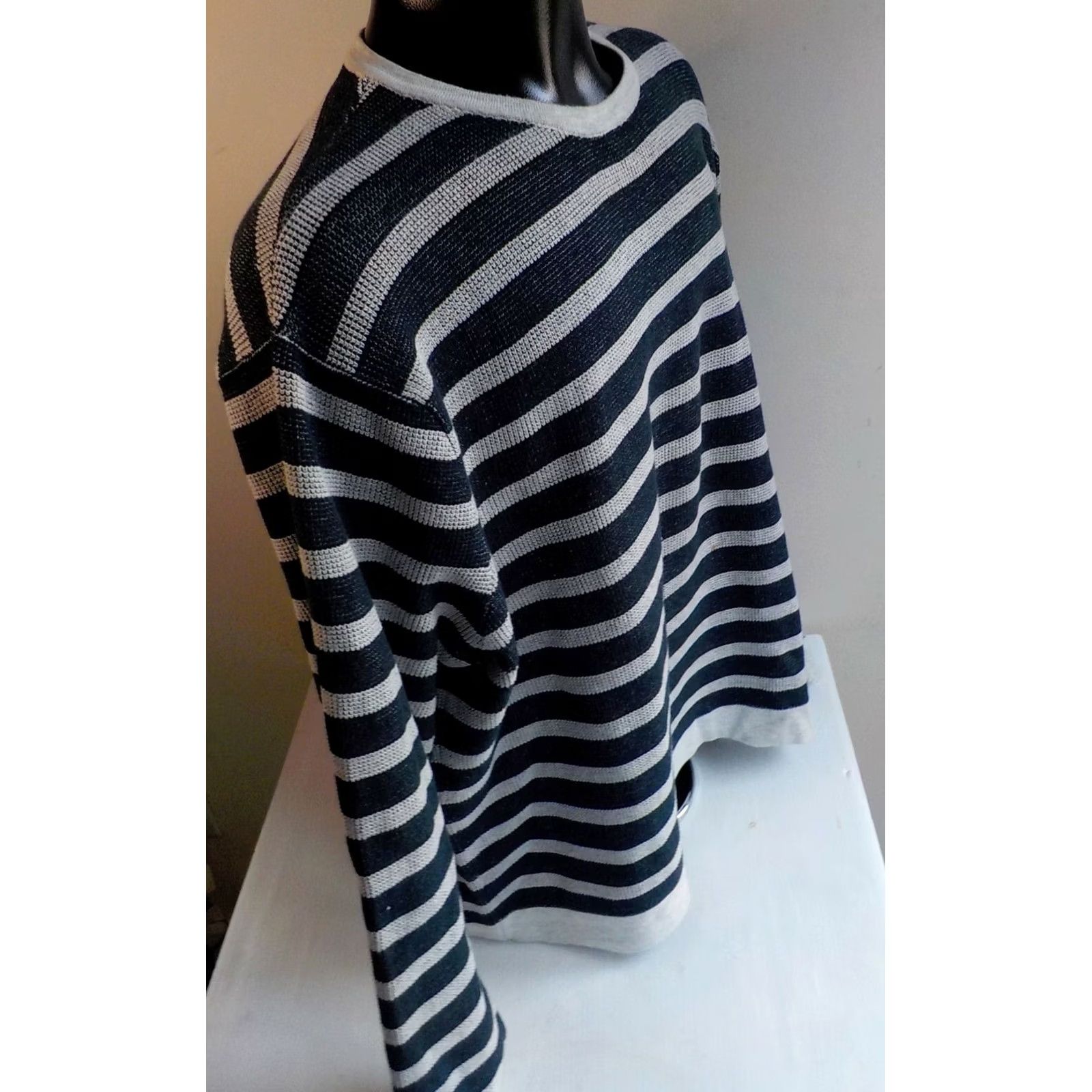 Vintage CHARLESTON THREADS Striped Crewneck Pullover Sweater Navy Gray 100% Cotton XXL Men Crew Neck Pullover Knit Wool? Size US XXL / EU 58 / 5 - 3 Thumbnail