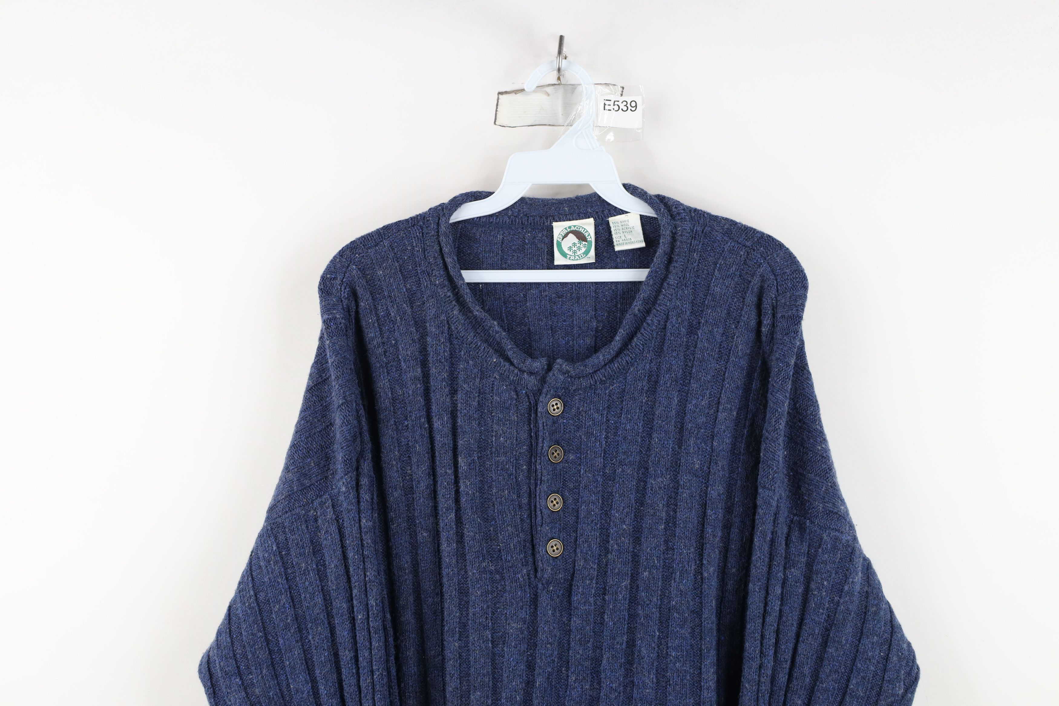 Vintage Vintage 90s Streetwear Marled Ribbed Knit Henley Sweater Size US L / EU 52-54 / 3 - 2 Thumbnail