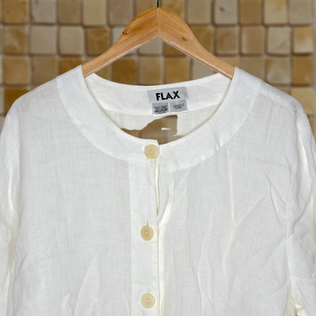 FLAX FLAX Linen Blouse White Oversized Pockets 100% Linen Womens Medium Shirt Bohemian Casual Summer Spring Fall Size M / US 6-8 / IT 42-44 - 1 Thumbnail
