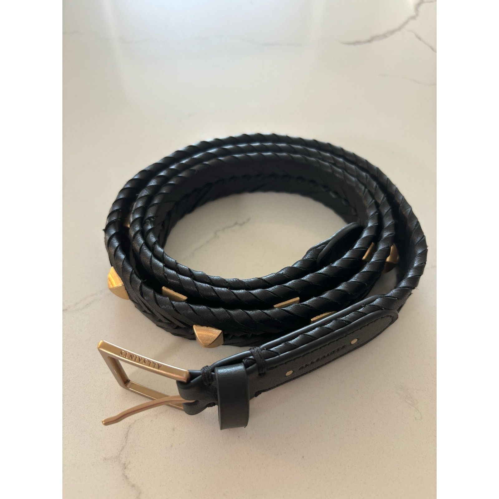 Allsaints All Saints Black Woven Belt with Gold Studs Size ONE SIZE - 3 Thumbnail