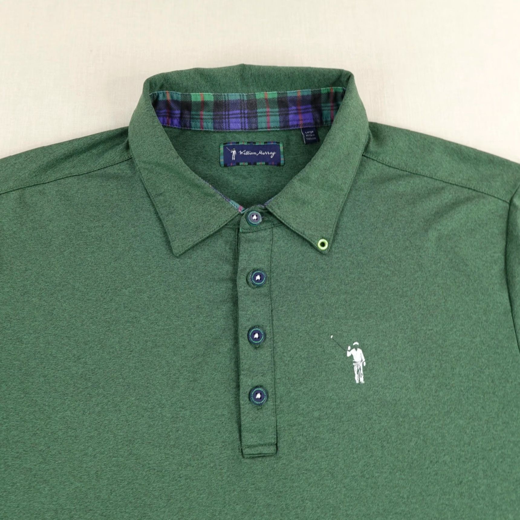 Vintage William Murray Polo Shirt Mens Large Green Plaid Trim Golf Performance Stretch Size US L / EU 52-54 / 3 - 2 Thumbnail