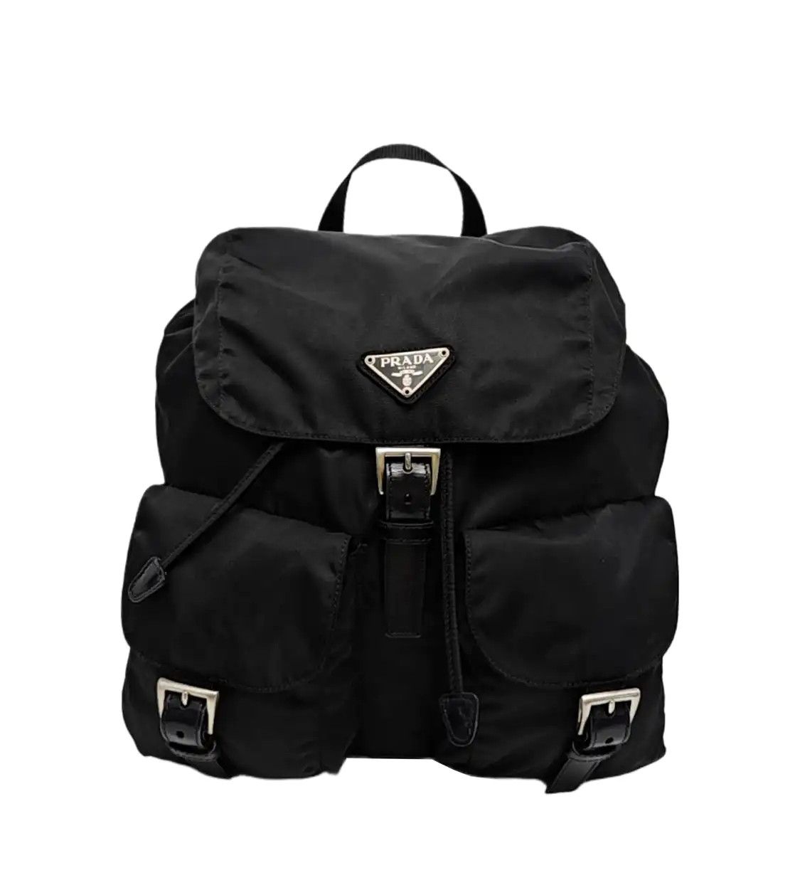 Prada PRADA Re-Nylon Medium black nylon logo backpack silver hardware Size ONE SIZE - 1 Thumbnail