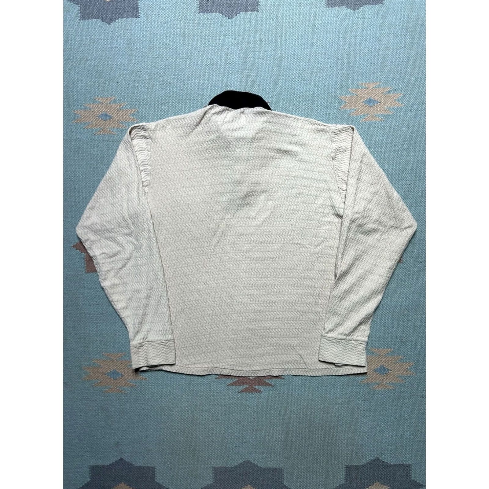 Vintage VINTAGE 50s Polo Shirt Long Sleeve Cotton Knit Corduroy Collar Black & White White Med Men Size US M / EU 48-50 / 2 - 7 Thumbnail