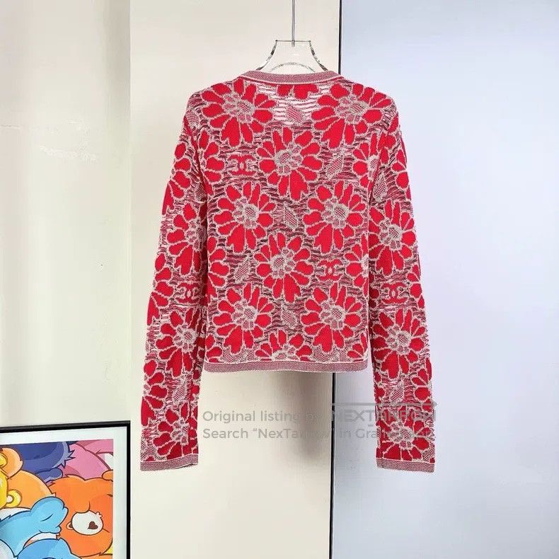Chanel Chanel Red flower crochet lace knitted cardigan coat Size XS / US 0-2 / IT 36-38 - 2 Thumbnail