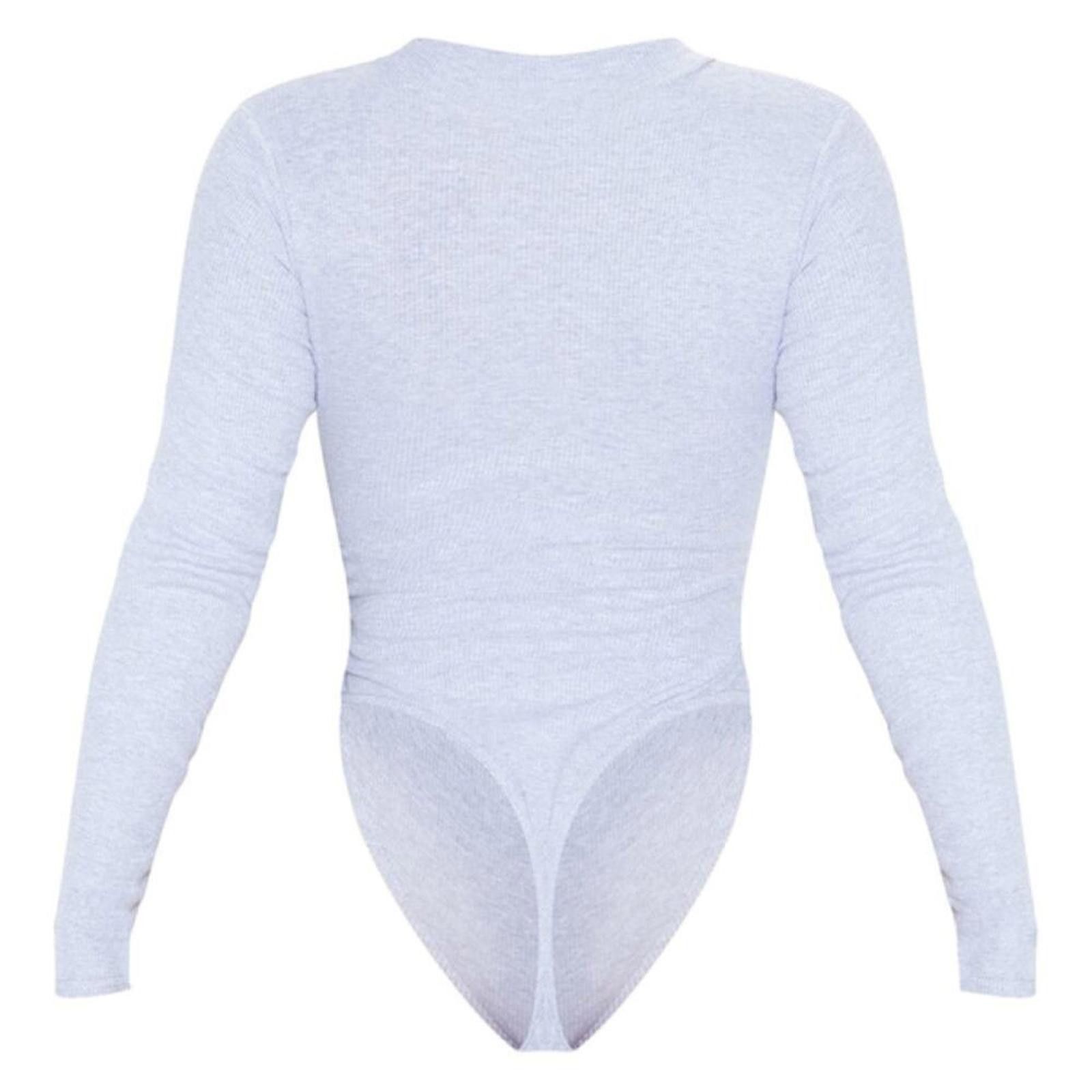 Other PRETTYLITTLETHING Grey Marl Ribbed Cut Out Bodysuit Size S / US 4 / IT 40 - 3 Thumbnail