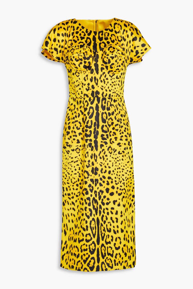 Dolce & Gabbana o1y0825 Leopard-Print Midi Dress in Yellow/Black Size XS / US 0-2 / IT 36-38 - 1 Thumbnail