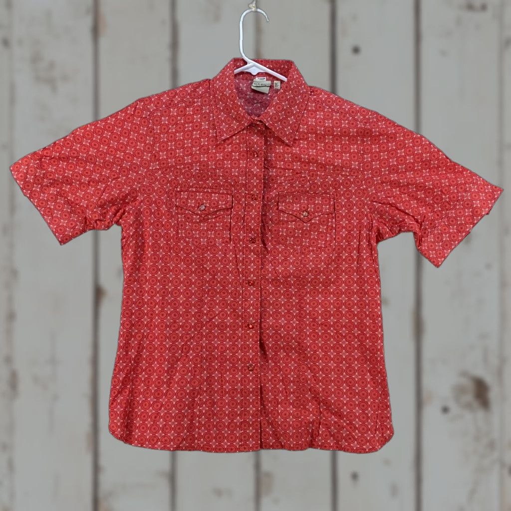 Vintage Rockies Womens L Large Western Cowgirl Shirt Pearl Snap Up Short Sleeve Red Size L / US 10 / IT 46 - 1 Thumbnail