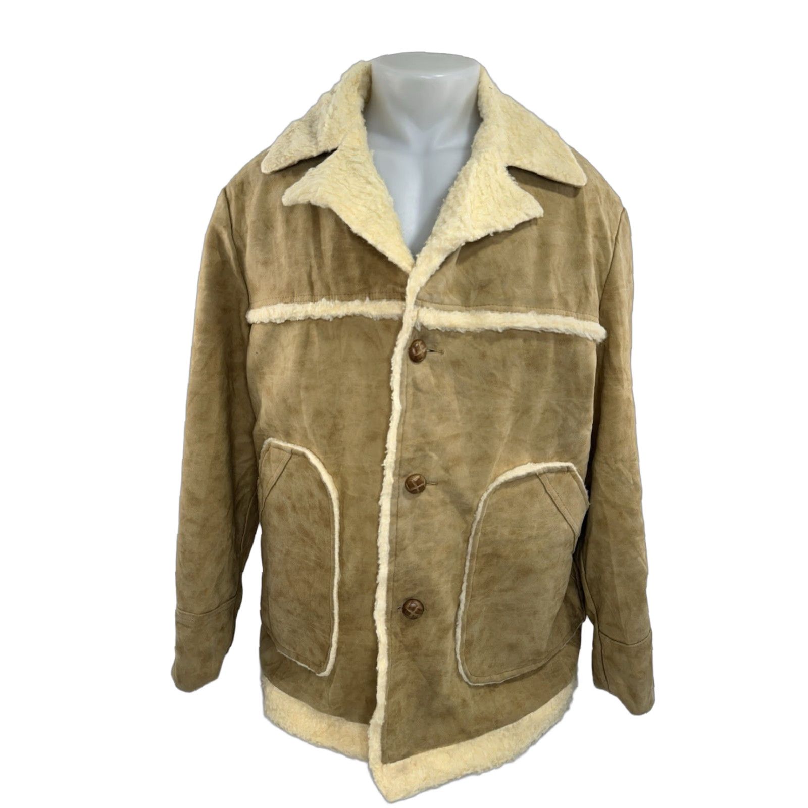 Vintage WIMAN Jacket Coat Heavy Lined Sherpa Harvester Ranch Vinyl Suede XL Light Brown Tan Men Retro 90s Mens Wiman #2 Size US XL / EU 56 / 4 - 1 Thumbnail