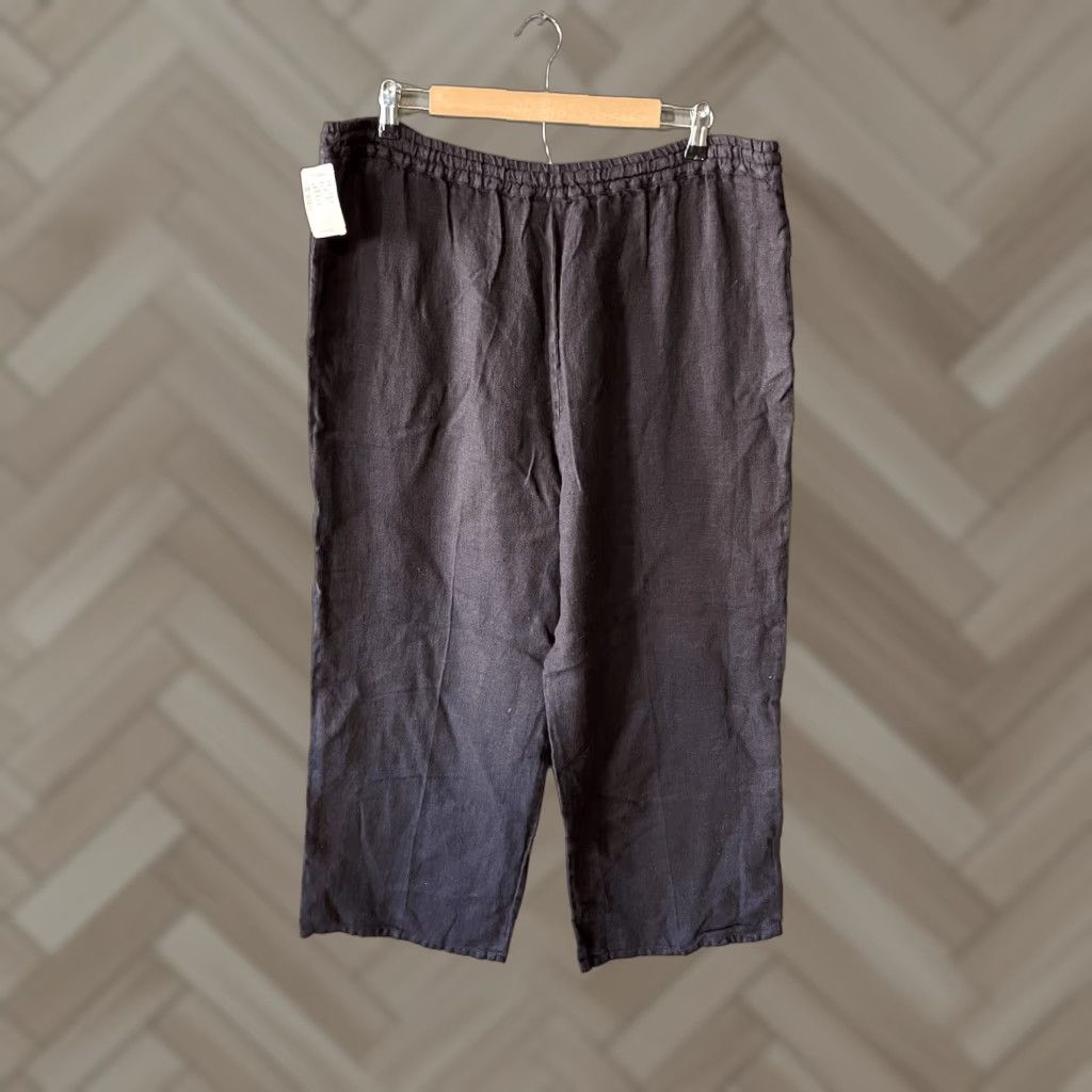 Vintage Kiko Comfortable Clothing Womens Black Linen Pants Pull On Wide-Leg Cropped NWT Size L Size 36" / US 14 / IT 50 - 1 Thumbnail