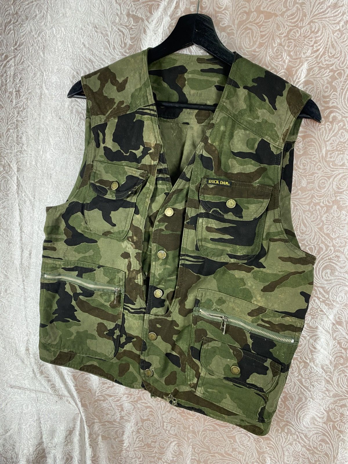 Vintage RUCK DAM Camouflage Utility Vest Multi Pocket Military Style Size US L / EU 52-54 / 3 - 4 Thumbnail