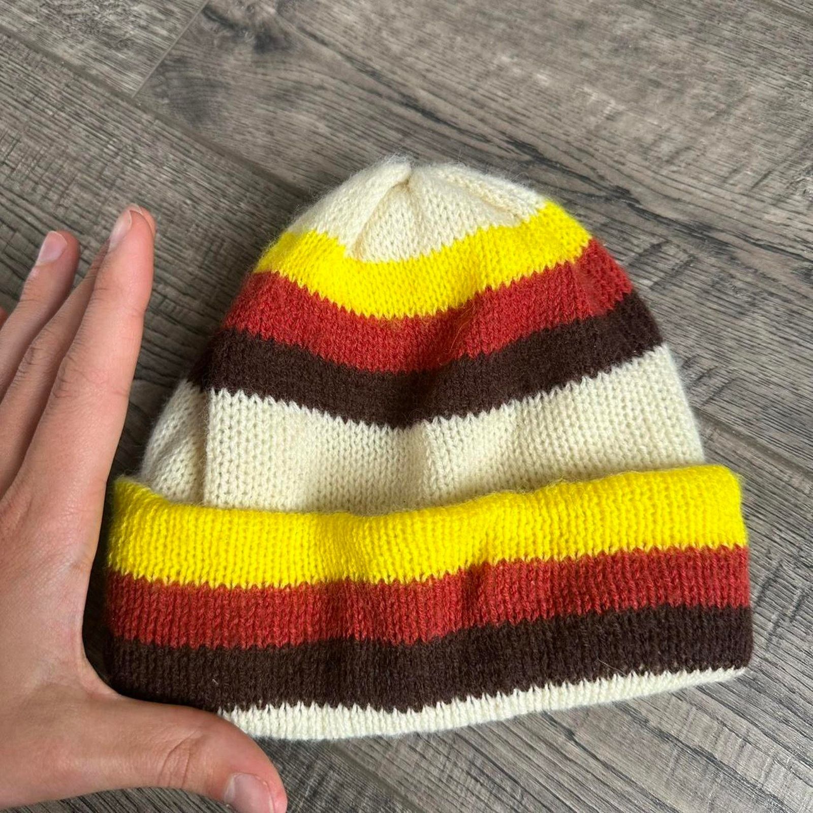 Vintage Vintage 70s Retro Striped Knit Ski Beanie Cuffed Winter Hat Size ONE SIZE - 7 Thumbnail