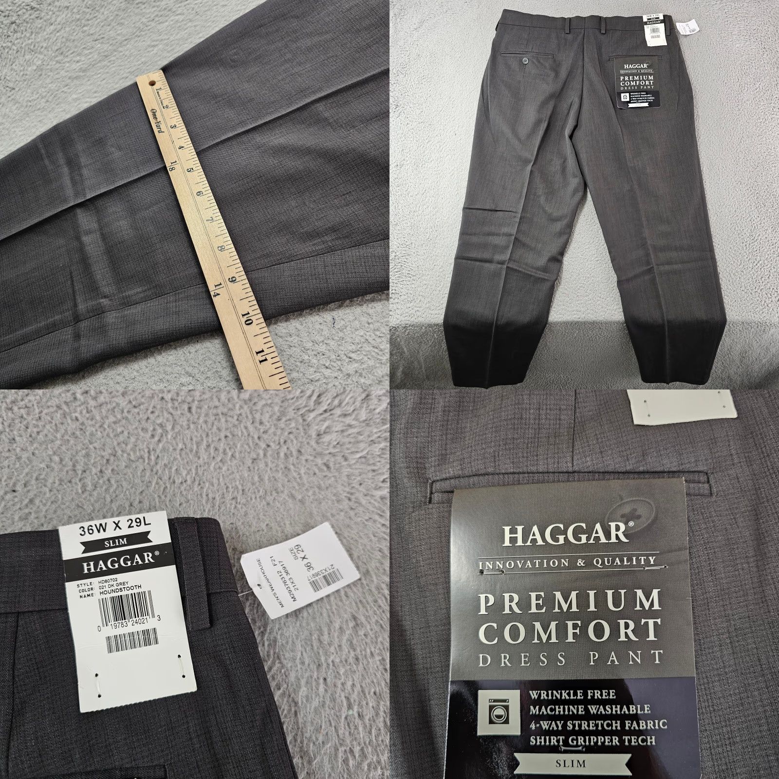 Haggar Haggar Dress Pants Mens 36x29 Gray Slim Fit Premium Stretch Flat Front Dress Pants Mens Slim Gray 36 29 Modern Classic Size US 36 / EU 52 - 8 Thumbnail
