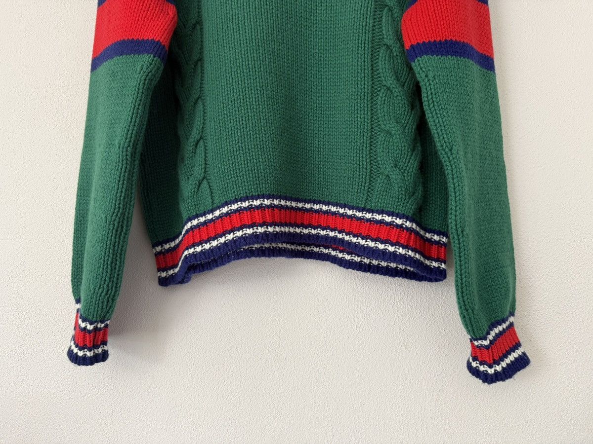 Gucci Green Cable Knit V-Neck Sweater with Stripe Trim Size US S / EU 44-46 / 1 - 4 Thumbnail