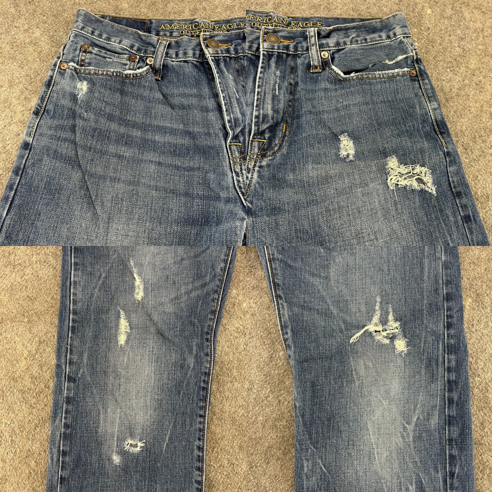American Eagle Outfitters American Eagle Jeans Mens 30x30 Blue Relaxed Straight Medium Distressed Size US 30 / EU 46 - 8 Thumbnail